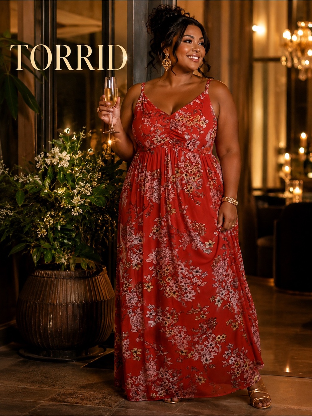 Torrid Rust Red Pink Floral Soft Mesh Pleated Maxi Dress Torrid 0/women 12 Plus